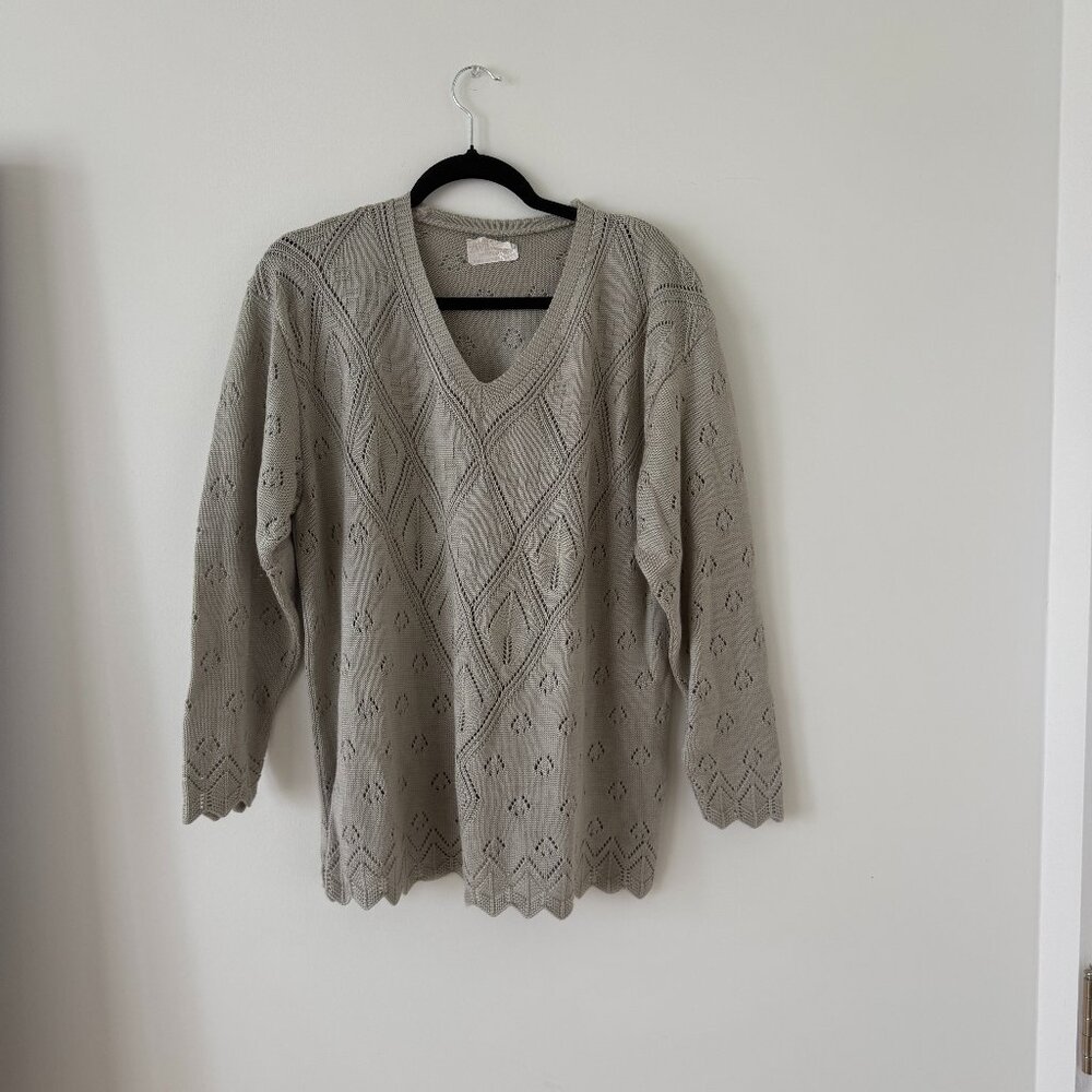 Vintage Knit Sweater – Taupe Grey Openwork | Size M/L